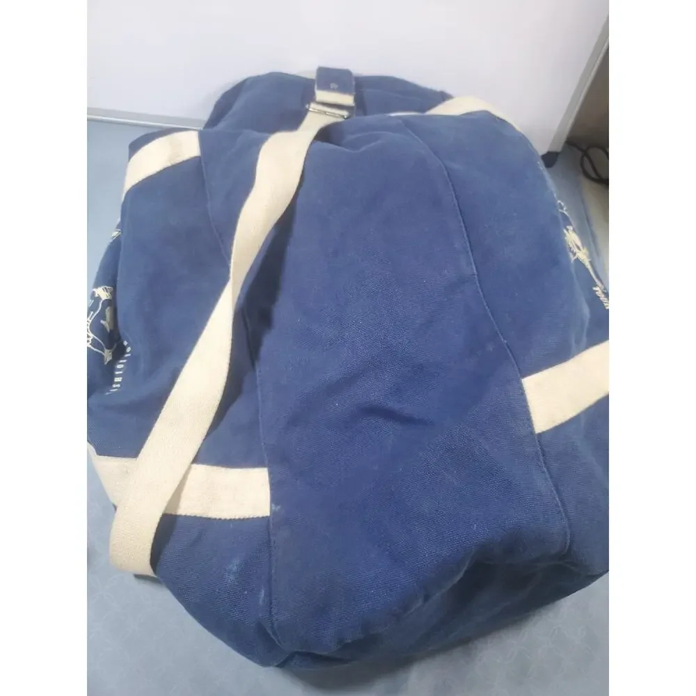 True Religion Canvas Duffle Bag Blue Cream World Tour Buddha Travel Gym Y2K